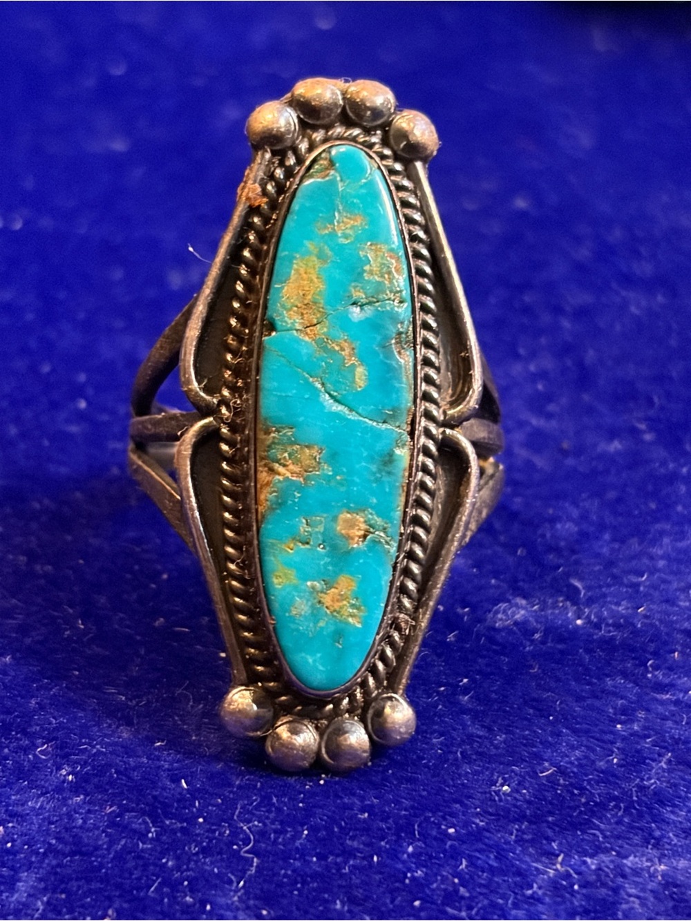 Turquoise Sterling Silver Old Pawn Navajo Statement Silver Ring Size 8.5